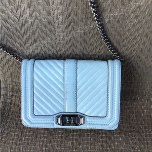 Rebecca Minkoff Small Love Light Blue Quilted Chain Crossbody Bag